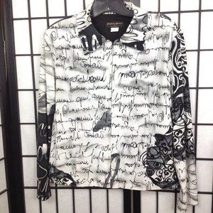 Jackets Galore Black White Embellished Zip Front Blazer Shirt Jacket M/L